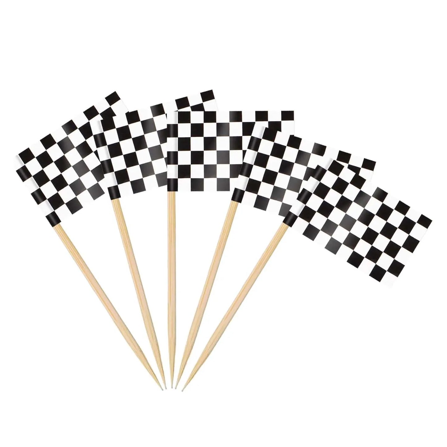 100 Pcs Checkered Racing Flags Toothpick, Black&White Toothpick Flags Cupcake Toppers for Monster Truck Party, Race Car Party